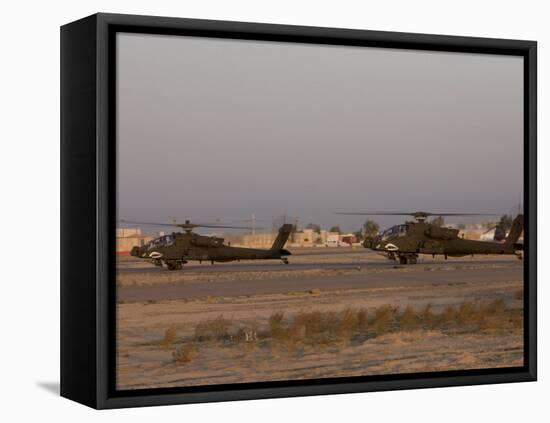 Pair of AH-64 Apache Helicopters Prepare for Takeoff-Stocktrek Images-Framed Stretched Canvas