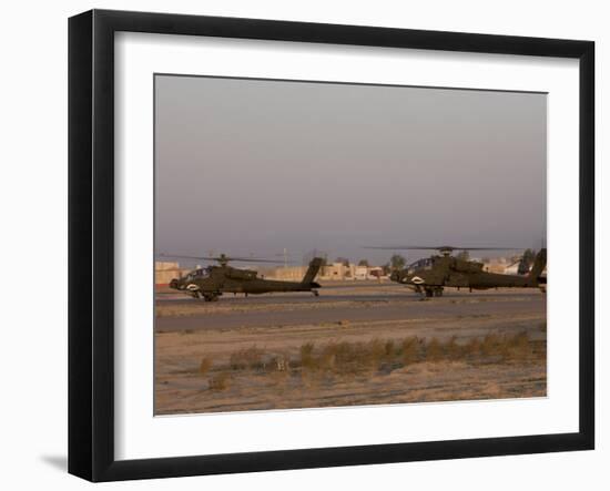 Pair of AH-64 Apache Helicopters Prepare for Takeoff-Stocktrek Images-Framed Photographic Print