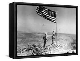 Pair of American Marines Survey View from Atop Mt. Suribachi Two Days After the Famous Flag Raising-null-Framed Stretched Canvas