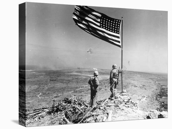 Pair of American Marines Survey View from Atop Mt. Suribachi Two Days After the Famous Flag Raising-null-Stretched Canvas