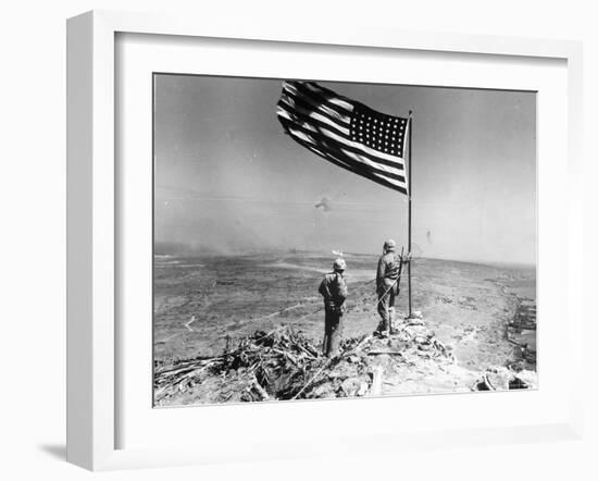 Pair of American Marines Survey View from Atop Mt. Suribachi Two Days After the Famous Flag Raising-null-Framed Photographic Print