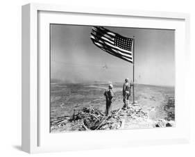 Pair of American Marines Survey View from Atop Mt. Suribachi Two Days After the Famous Flag Raising-null-Framed Photographic Print