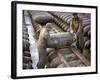 Pair of American Servicemen Moving a Large Bomb at an Ammunition Dump During WWII-null-Framed Photographic Print