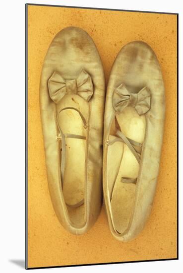 Pair of Ballet or Dancing Shoes Once White But Now Used and Grubby Sitting One Face Down-Den Reader-Mounted Photographic Print