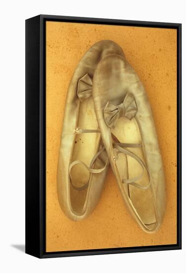 Pair of Ballet or Dancing Shoes Once White But Now Used and Grubby Sitting One Face Down-Den Reader-Framed Stretched Canvas