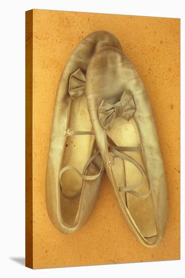 Pair of Ballet or Dancing Shoes Once White But Now Used and Grubby Sitting One Face Down-Den Reader-Stretched Canvas