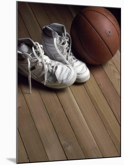 Pair of Boots with a Basketball-null-Mounted Premium Photographic Print