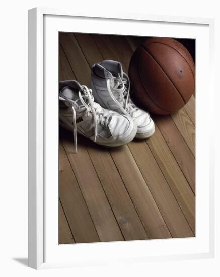 Pair of Boots with a Basketball-null-Framed Photographic Print