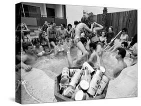 Pair of Couples "Chicken Fighting" in a Crowded Jacuzzi Pool During a Beer Fueled Party-Arthur Schatz-Stretched Canvas