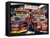 Pair of Customised Jeepney Trucks, Bacolod City, Philippines, Southeast Asia-Robert Francis-Framed Stretched Canvas