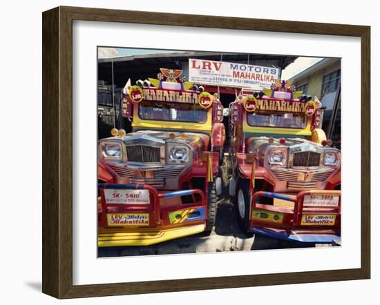 Pair of Customised Jeepney Trucks, Bacolod City, Philippines, Southeast Asia-Robert Francis-Framed Photographic Print