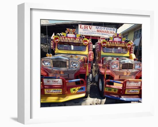 Pair of Customised Jeepney Trucks, Bacolod City, Philippines, Southeast Asia-Robert Francis-Framed Photographic Print