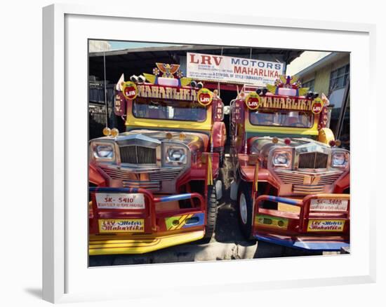 Pair of Customised Jeepney Trucks, Bacolod City, Philippines, Southeast Asia-Robert Francis-Framed Photographic Print