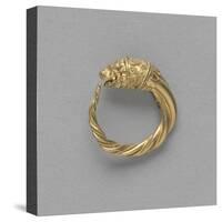 Pair of Earrings, Ring Terminated by a Gold Lion Head-null-Stretched Canvas