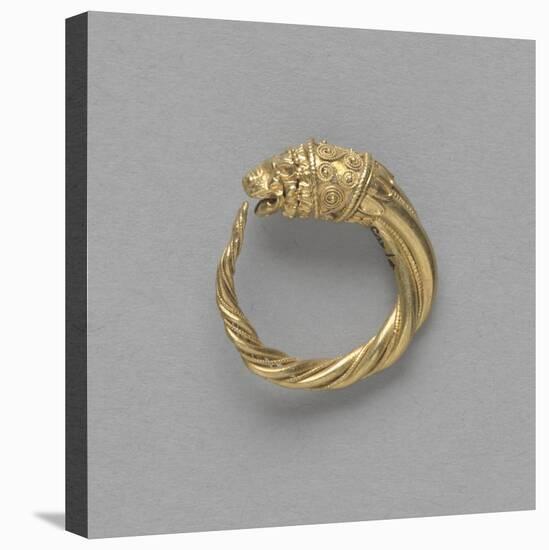 Pair of Earrings, Ring Terminated by a Gold Lion Head-null-Stretched Canvas