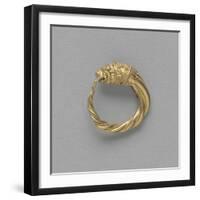 Pair of Earrings, Ring Terminated by a Gold Lion Head-null-Framed Giclee Print