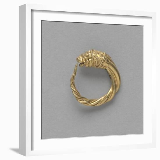 Pair of Earrings, Ring Terminated by a Gold Lion Head-null-Framed Giclee Print