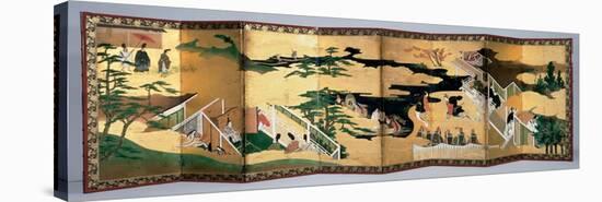 Pair of Eightfold Screens: Scenes from the 'tale of Genji', Edo Period, Late 17th Century-null-Stretched Canvas