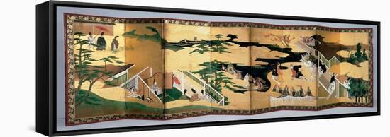 Pair of Eightfold Screens: Scenes from the 'tale of Genji', Edo Period, Late 17th Century-null-Framed Stretched Canvas