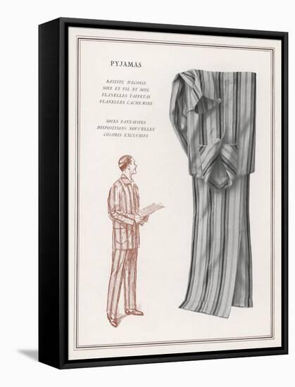 Pair of Elegant Striped Pyjamas and a Man Shown Modelling Them-null-Framed Stretched Canvas