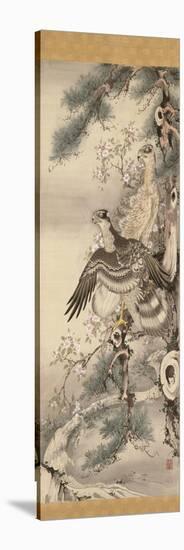 Pair of Hawks with Branch and Blossoms-Soga Shohaku-Stretched Canvas