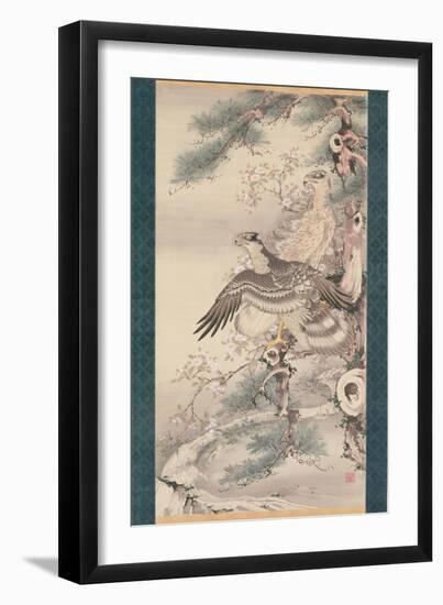 Pair of Hawks with Branch and Blossoms-Soga Shohaku-Framed Giclee Print