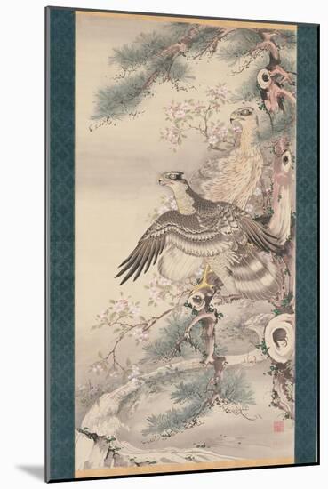 Pair of Hawks with Branch and Blossoms-Soga Shohaku-Mounted Giclee Print