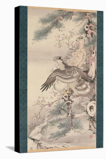 Pair of Hawks with Branch and Blossoms-Soga Shohaku-Stretched Canvas