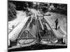 Pair of Laden Narrow Boats with Their Cargoes of Coal Passing Through a Lock-null-Mounted Photographic Print