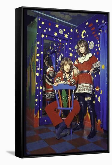 Pair of Long Haired Londoners in a Psychedelic Corner of the Beatles' Apple Boutique-Bill Ray-Framed Stretched Canvas