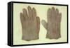 Pair of Pale Brown Cotton Victorian Childs Gloves Lying on Antique Paper-Den Reader-Framed Stretched Canvas