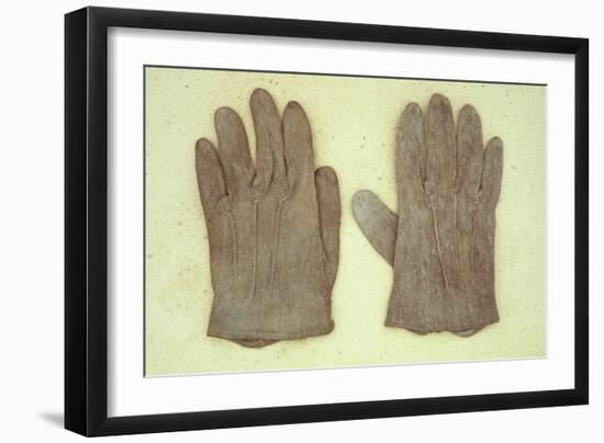 Pair of Pale Brown Cotton Victorian Childs Gloves Lying on Antique Paper-Den Reader-Framed Photographic Print