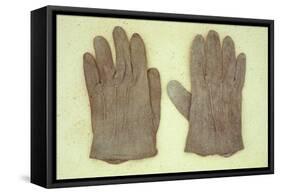 Pair of Pale Brown Cotton Victorian Childs Gloves Lying on Antique Paper-Den Reader-Framed Stretched Canvas