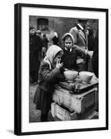 Pair of Russian Children Having a Meal of Molasses Bread and Coffee in a Displaced Persons Camp-null-Framed Photographic Print