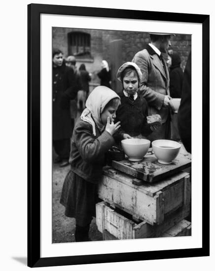 Pair of Russian Children Having a Meal of Molasses Bread and Coffee in a Displaced Persons Camp-null-Framed Photographic Print