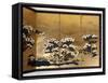 Pair of screens with 6 panels with gold background, Edo period, Japanese, 1600-1867-Unknown-Framed Stretched Canvas
