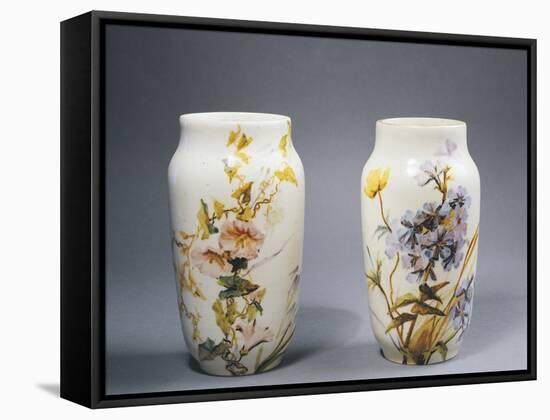 Pair of Vases Decorated with Impressionist-Style Patterns-Eugene Schopin-Framed Stretched Canvas