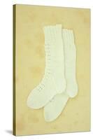 Pair of White Crocheted Childrens Socks Lying on Antique Paper-Den Reader-Stretched Canvas