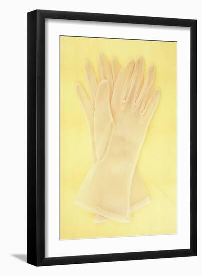 Pair of White Nylon Ladies See-Through Gloves Lying on Antique Paper-Den Reader-Framed Photographic Print