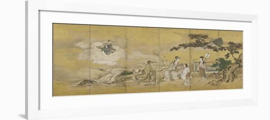 Paire de paravents avec décor représentant les dieux du bonheur-null-Framed Giclee Print