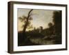 Paisaje Bañado Por Un Río Con Jinete Y Un Torreón-null-Framed Giclee Print