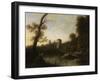 Paisaje Bañado Por Un Río Con Jinete Y Un Torreón-null-Framed Giclee Print