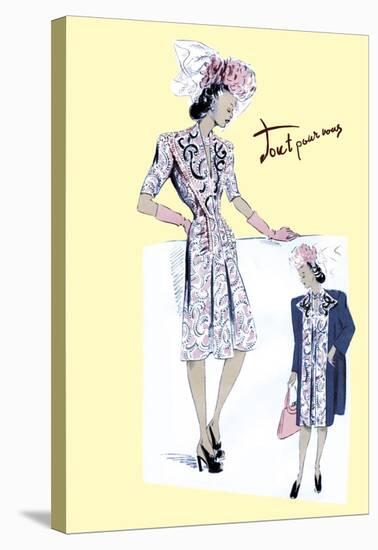 Paisley Dress with Hat, Gloves and Jacket, 1947-null-Stretched Canvas