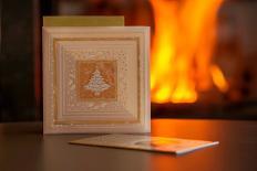 Christmas cards, fireplace with fire on background-Paivi Vikstrom-Photographic Print