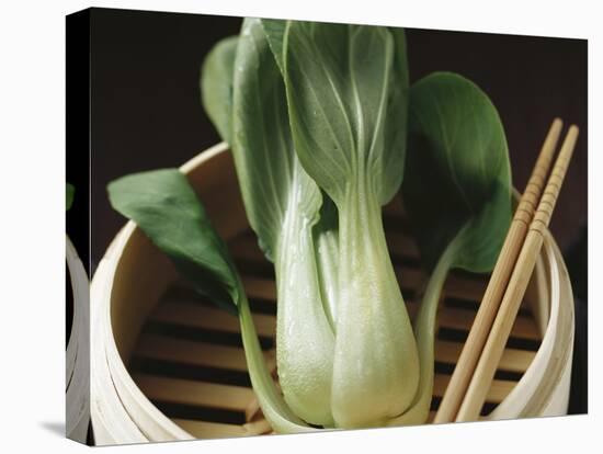 Pak Choi in Steaming Basket with Chopsticks-Eising Studio - Food Photo and Video-Stretched Canvas