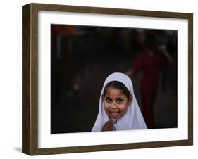 Pakistani Girl Waits for Her Mother to Get Rice During a Donated Food Distribution at the Beri Iman-null-Framed Photographic Print