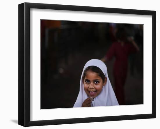 Pakistani Girl Waits for Her Mother to Get Rice During a Donated Food Distribution at the Beri Iman-null-Framed Photographic Print