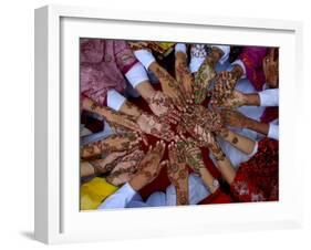 Pakistani Girls Display their Hands Decorated with Mehndi or Henna-null-Framed Photographic Print