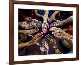 Pakistani Girls Show Their Hands Painted with Henna Ahead of the Muslim Festival of Eid-Al-Fitr-Khalid Tanveer-Framed Photographic Print