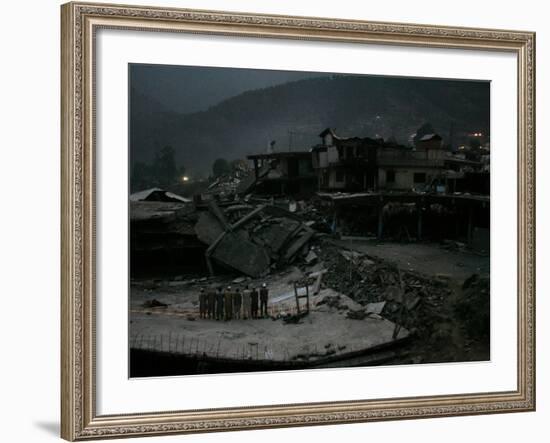 Pakistani Men Perform Their Evening Prayers-null-Framed Photographic Print